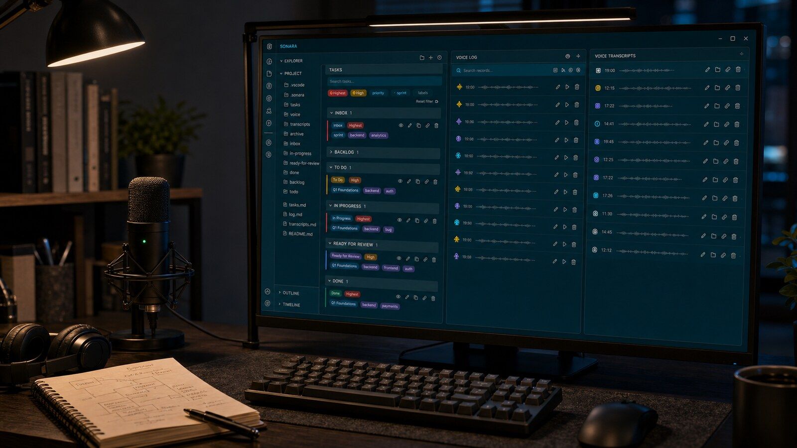 Sonara: tasks, voice, and time tracking - all local, as plain files