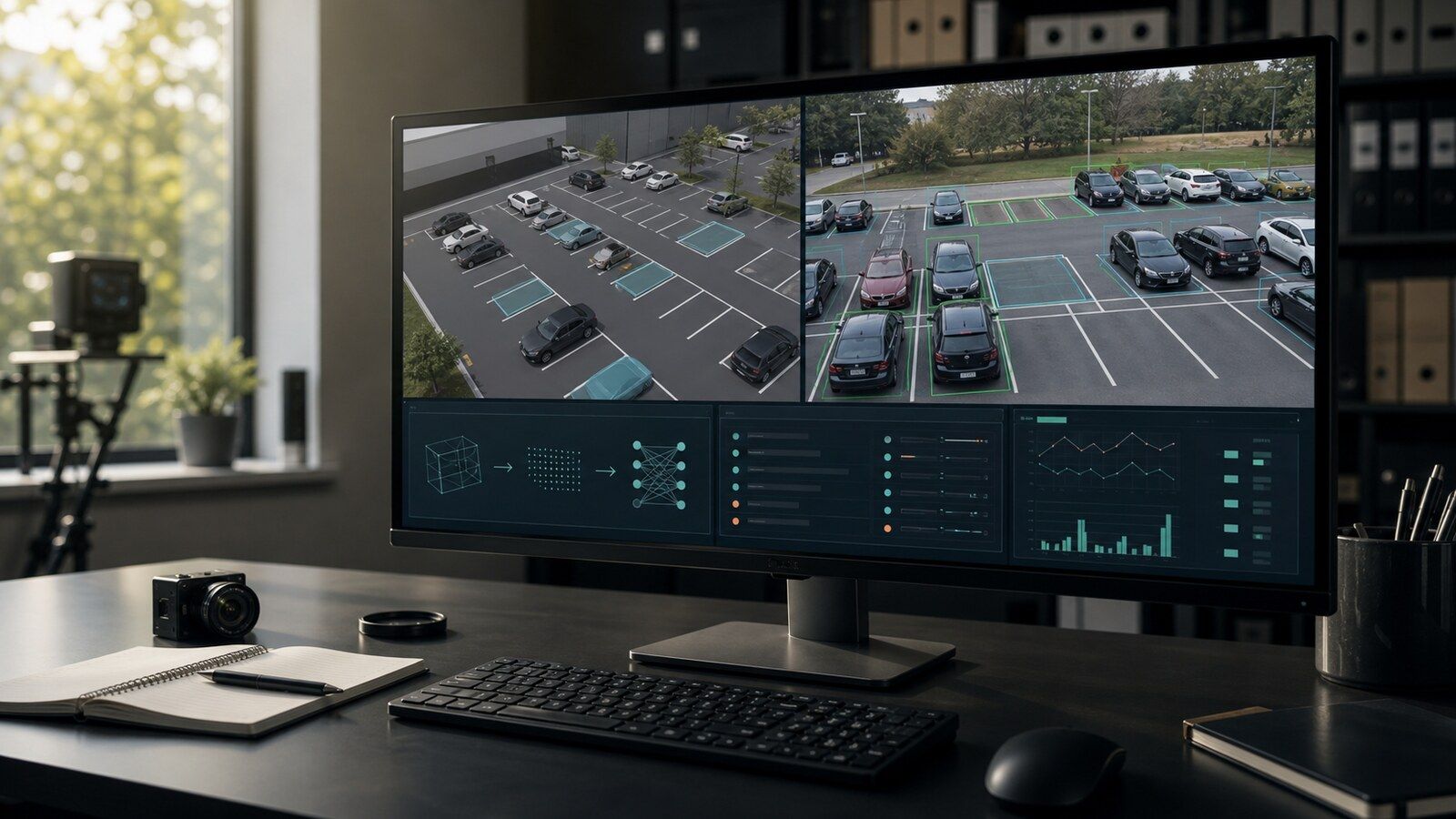 Parking occupancy from a camera: synthetics test the idea, real footage delivers accuracy